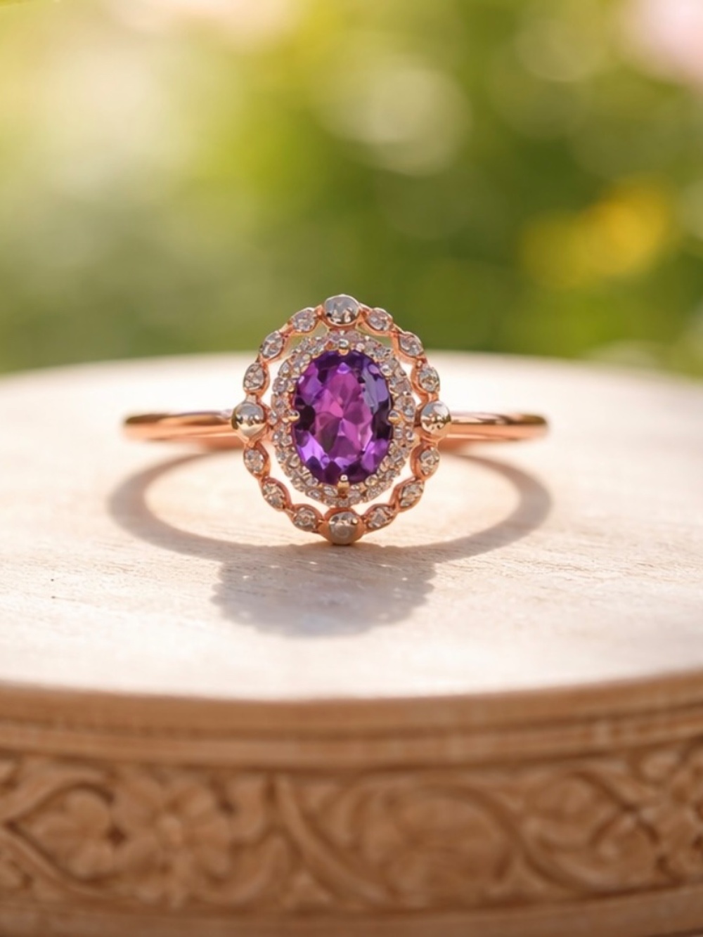 Color Change Alexandrite Ring 18K Rose Gold Vermeil , June Birthstone